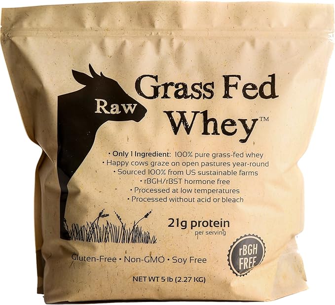 Raw Grass Fed Whey Protein Powder Unflavored – 1 Ingredient No Additives or Fillers Undenatured Made in USA 5 lb
