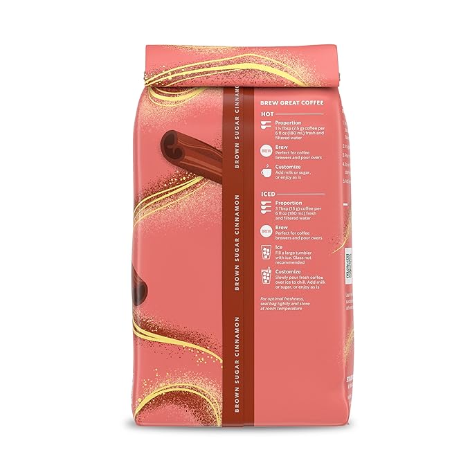 Starbucks Brown Sugar Cinnamon Hot or Iced Coffee Flavored Ground Coffee Six 11 oz Bags