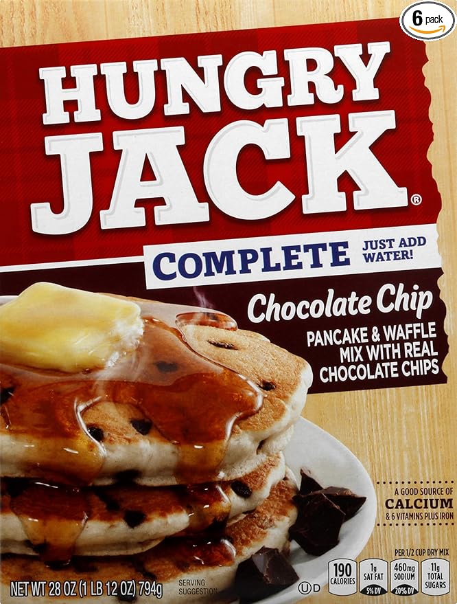 Hungry Jack Complete Chocolate Chip Pancake and Waffle Mix 28 Ounce (Pack of 6)