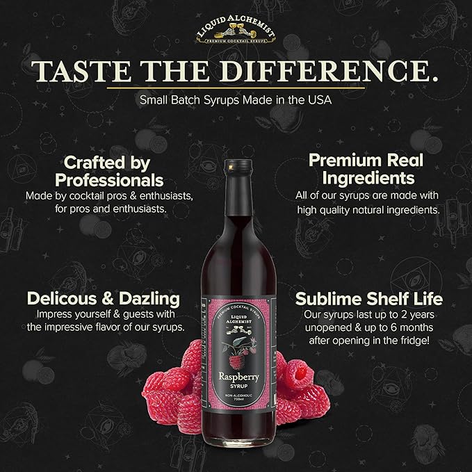 Liquid Alchemist Raspberry Syrup for Drinks - Real Ingredients Make our Raspberry Puree for Drinks the Perfect Drink Mixer - Our Cocktail Syrup is Non-GMO &amp Vegan (25.4 oz)