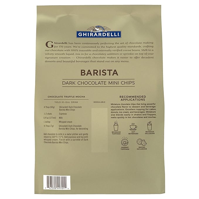 Ghirardelli Chocolate Company Dark Chocolate Barista Mini Chips 10000 per lb 5lb. Bag (Pack of 1)
