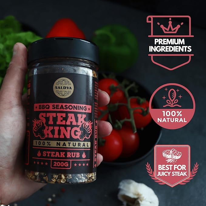 SALDVA Gift Selection of Premium BBQ Seasonings - Holy Cow Angel’s Wings Smoky Pig Sweet Texas Steak King &amp Adam's Ribs BBQ Rubs | Pack of 6 | 100% Natural | Spice Gift For Foodie
