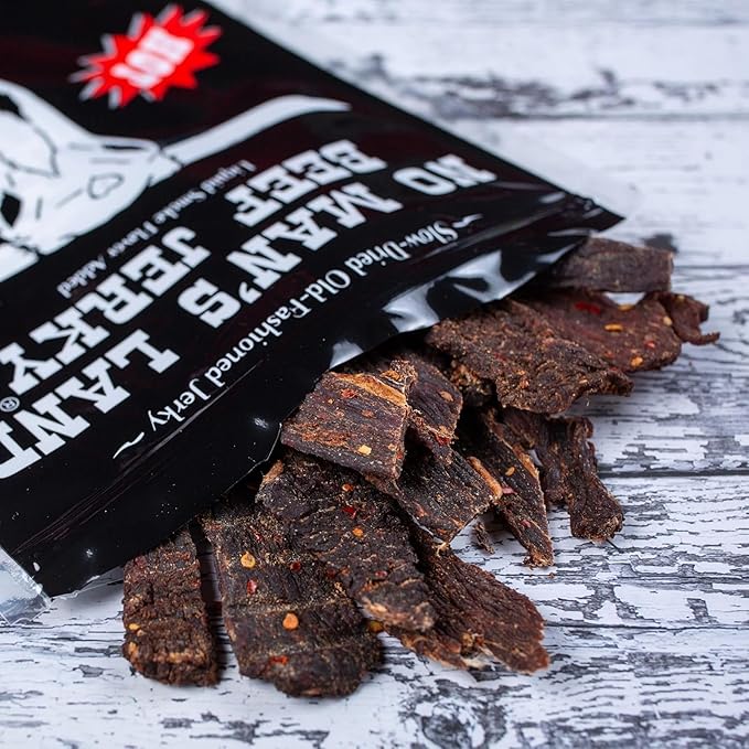 No Mans Land Beef Jerky | Authentic Beef Jerky | Slow-Dried | 17G Protein Per Serving - Mega Bundle - 6 Pack (6 Pack Hot)