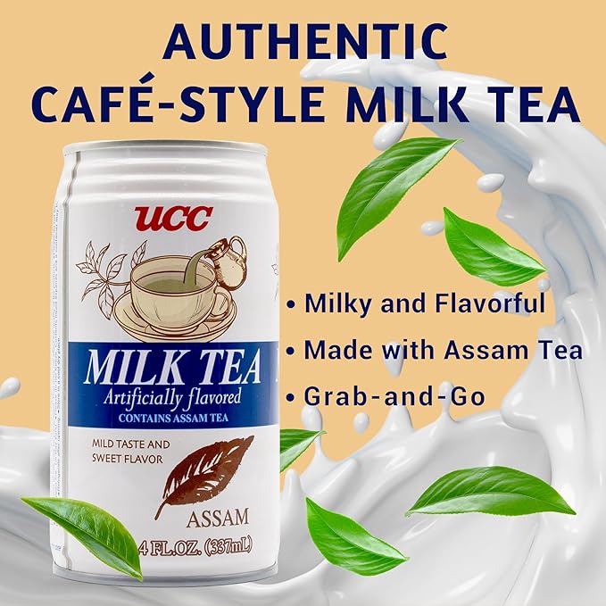 UCC Japanese Milk Tea Drink 11.4-Ounce Cans Pack of 24 Refreshing Canned Beverage Authentic Taste Perfect Healthy Drink