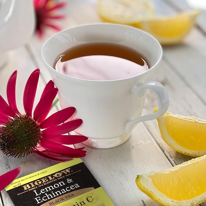 Bigelow Tea Lemon &amp Echinacea Plus Vitamin C Black Tea Caffeinated Tea with Lemon and Echinacea 18 Count Box (Pack of 6) 108 Total Tea Bags