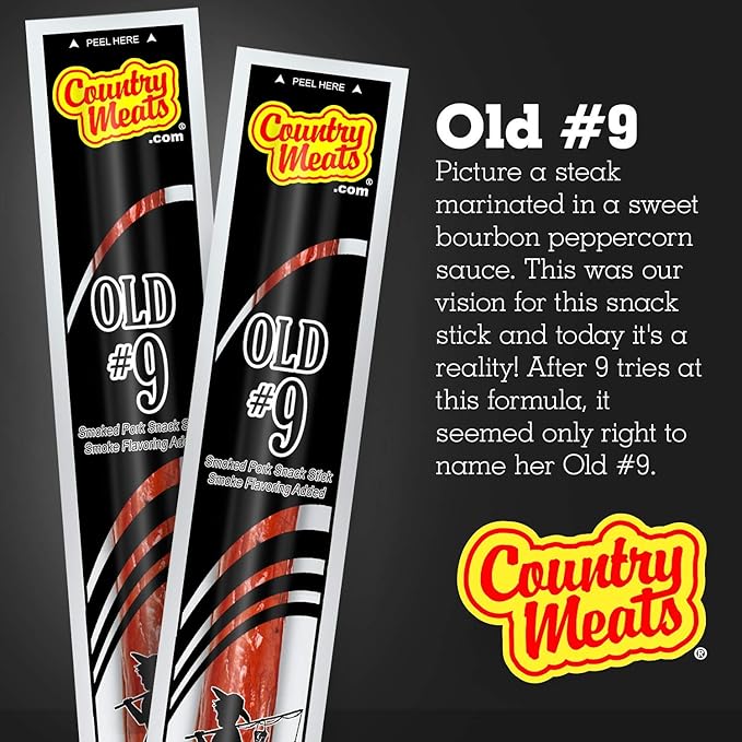 Country Meats Meat Sticks 0 Trans Fat USDA Certified Good Source of Protein Carb Conscious Snack (24 Meat Sticks Old #9)