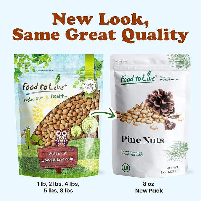 Food to Live Dry Roasted Pine Nuts 8 Pounds – Naturally Tasty and Crunchy Nutritious and Delicious Perfect for Cooking Baking and Snacking Vegan Kosher Bulk