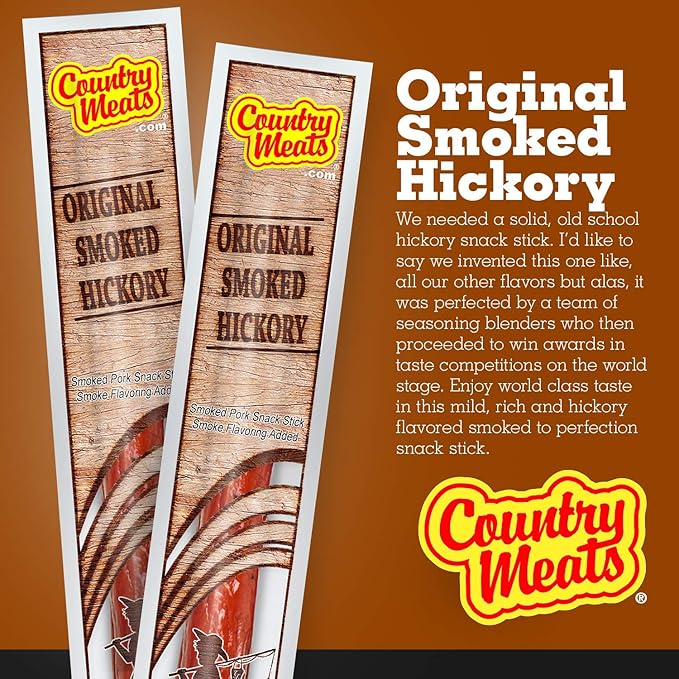 Country Meats Meat Sticks 0 Trans Fat USDA Certified Good Source of Protein Carb Conscious Snack (24 Meat Sticks Original Smoked Hickory)