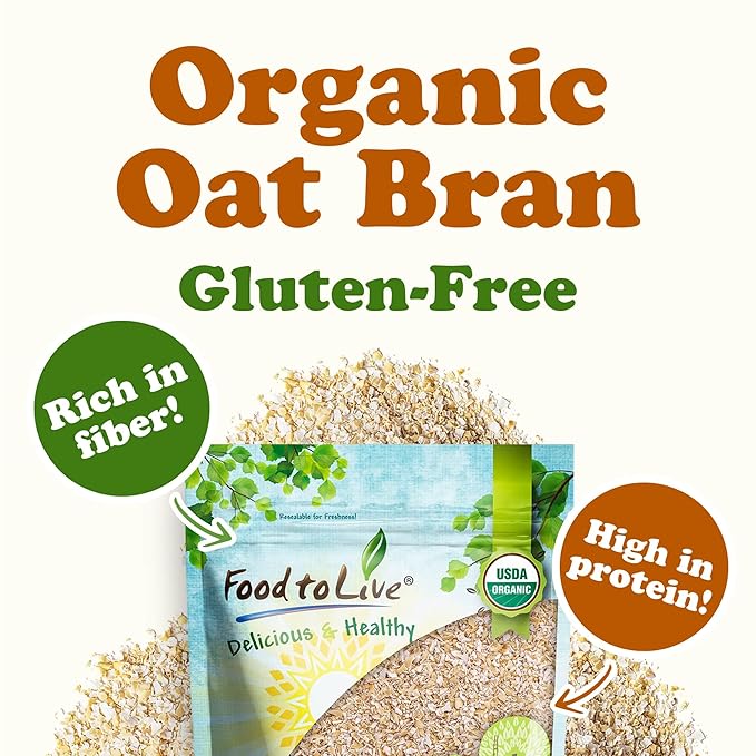 Food to Live Gluten Free Organic Oat Bran 6 Pounds – A Nutritional Powerhouse High Fiber Hot Cereal Milled from High Protein Oats. Non-GMO Kosher.