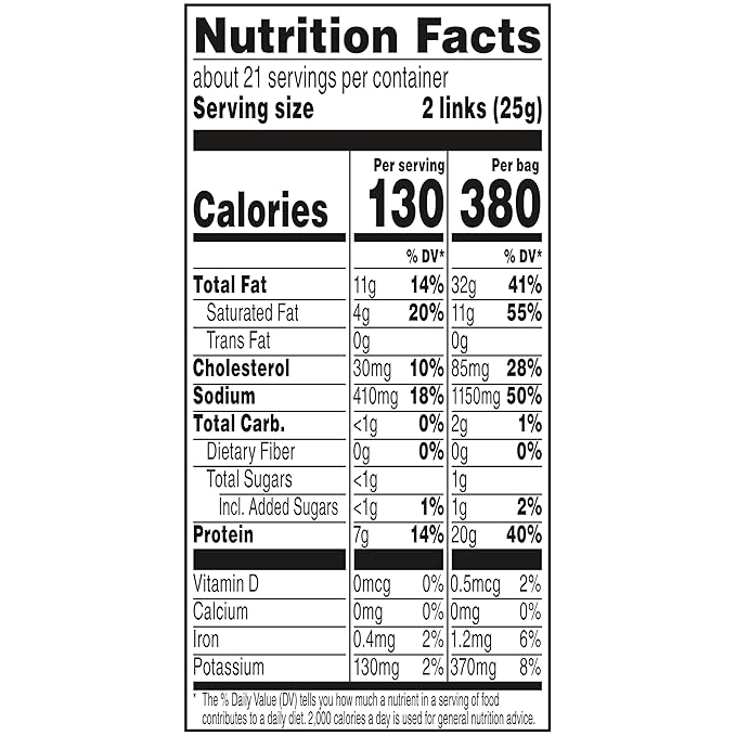 Duke's Pork Original Smoked Shorty Sausages 7g Protein Per Serving Easter Basket Stuffer for Men 2.5 oz. Snack Bags (Pack of 7)