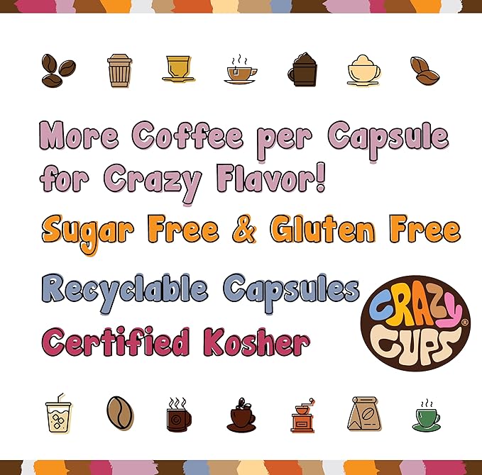 Crazy Cups Flavored Coffee Pods Variety Pack Medium Roast Single Serve in Recyclable for Keurig K cups Machines 50 Count