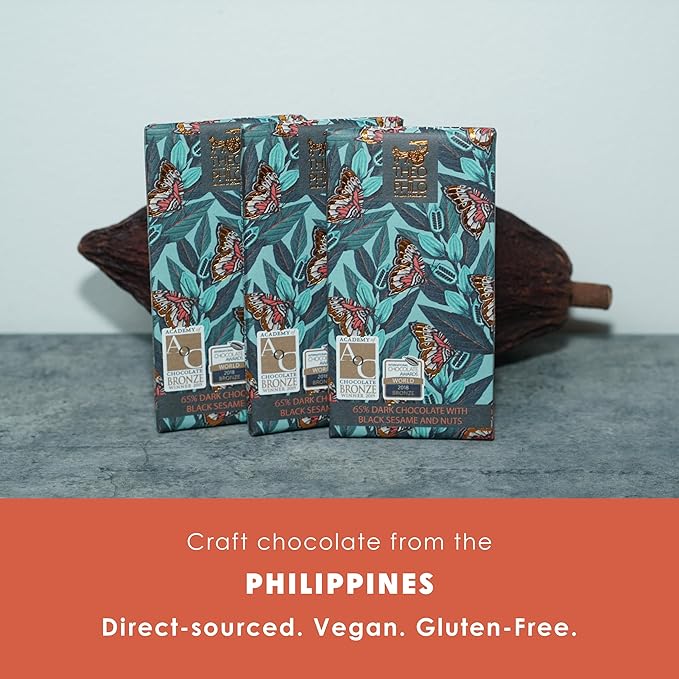 Theo &amp Philo Black Sesame 65% Dark Chocolate 3 Pack - Filipino Chocolate - Bean-to-Bar Direct Sourced Made at Origin Single Origin Woman Owned BIPOC Owned Award Winning - Vegan - Bundle