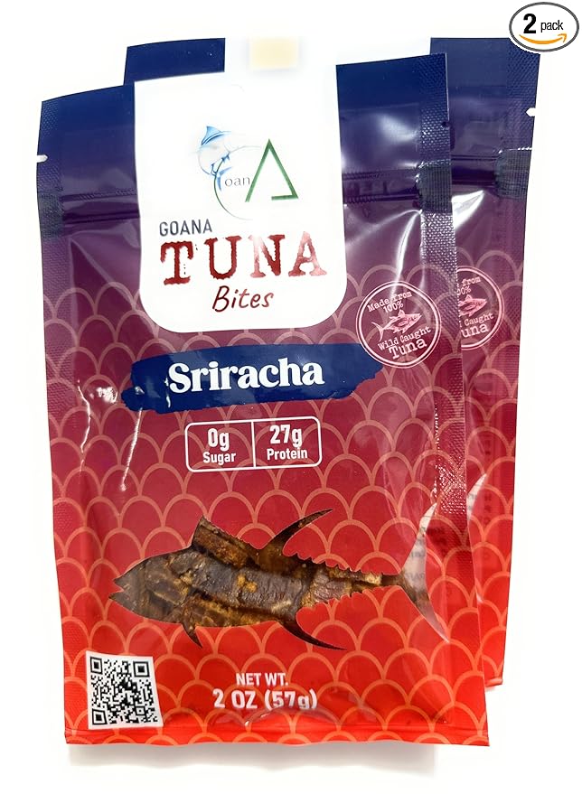 GOANA Tuna Jerky Bites Sriracha Flavor High Protein Fish Snack Wild Caught Ahi Tuna Keto Paleo Low Carb Sugar Free Gluten Free Low Sodium 2 oz (2 Pack)