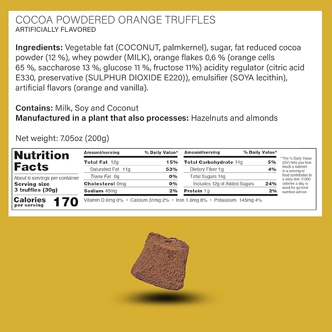 Dream of Truffles - Cocoa Powdered Orange Truffles | Zesty Orange Flavor | Smooth &amp Creamy | Dark Cocoa Dusted Candy Truffles in a Premium Gift Box | Made in Sweden | 200g