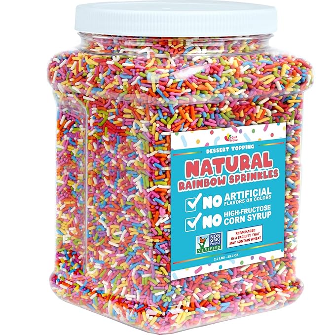 A Great Surprise Dye-Free Rainbow Sprinkles – 2.2 LB - Easter Natural Vegan Baking Toppings with No Artificial Dyes or Flavors – Non-GMO Jimmies for Cookies Cakes Ice Cream &amp Cupcakes