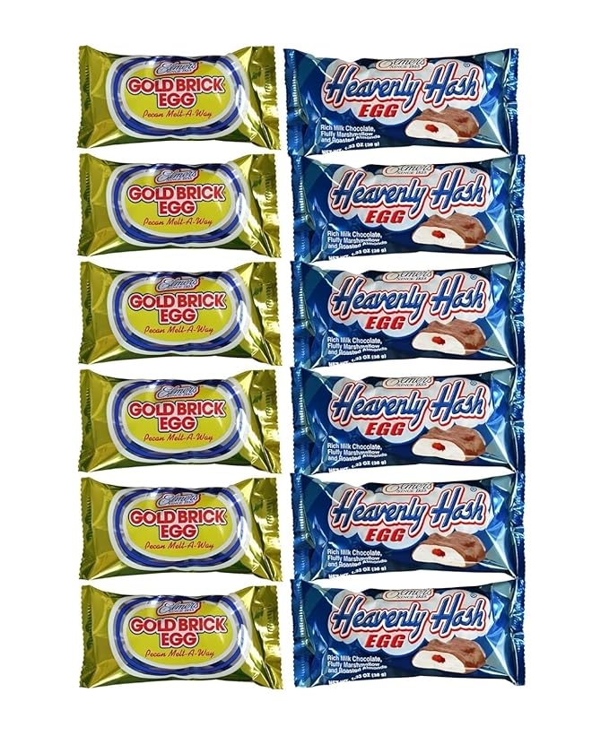 Elmerx Chocolate Easter Eggs Gold Brick with Pecans and Heavenly Hash with Marshmallow 12 Pack