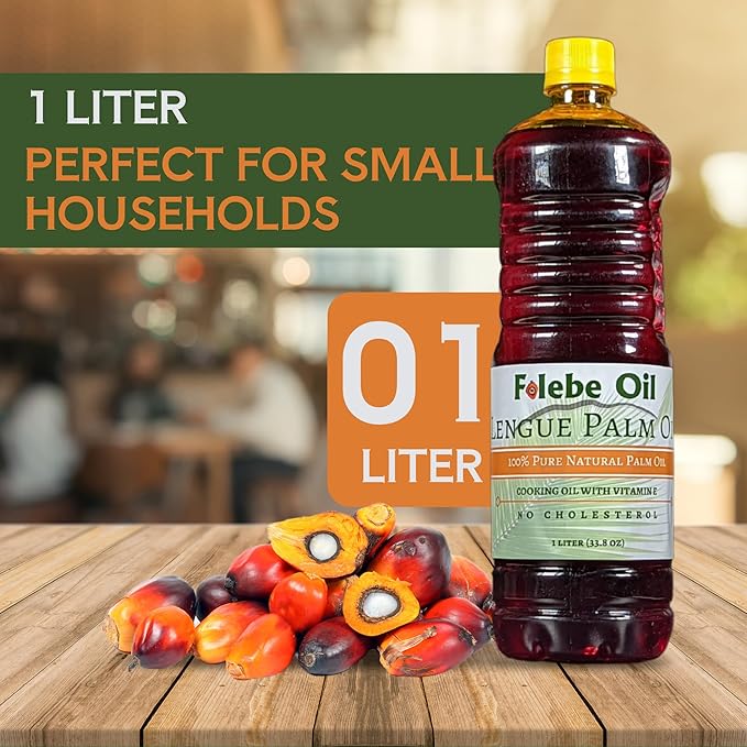 Folebe Oil 5L 100% Pure Natural Red Palm Oil – Authentic Cameroonian Palm Oil for Cooking – Cold-Pressed from Palm Pulp – Rich in Nutrients Carotenoids Natural Vitamin E