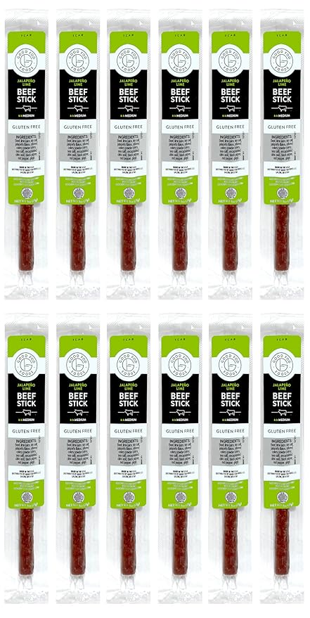 Good Fod Foods Jalapeno Lime Meat Sticks – Low FODMAP Snacks for a Healthy Gut Zero Sugar Jerky Sticks Keto Friendly Gluten-Free Beef Sticks 1 Ounce (12 Pack)