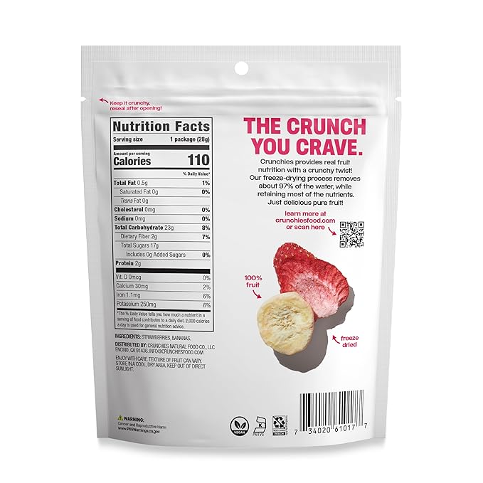 Crunchies Freeze-Dried Fruits 100% All Natural Crispy Fruit Non GMO and Kosher Resealable Freeze Dried Fruit Snack Packs Pack of 6 (Strawberry Banana)
