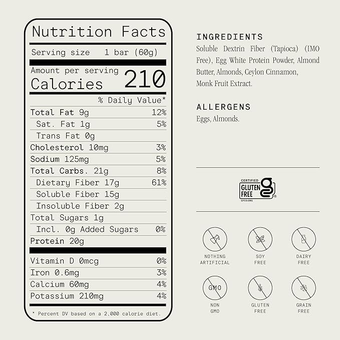 Julian Bakery Egg White Protein Bar—Almond Butter | 12 bars per caddie | 20g Protein | 17g Fiber