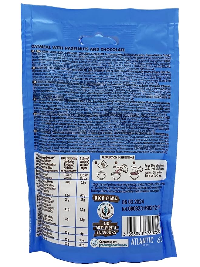 BOOM BOX Hazelnut Chocolate Oatmeal - 60g - Nutty and Chocolaty Breakfast Delight