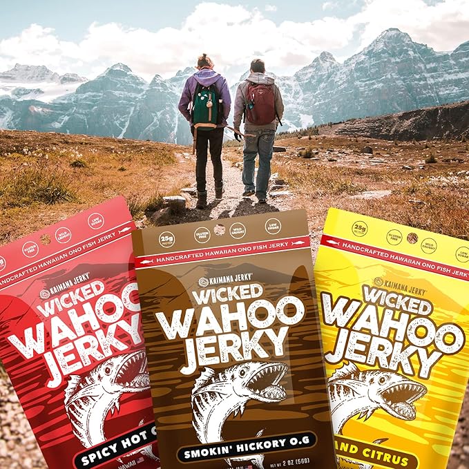 Smokin' Hickory O.G. Wahoo Ono Fish Jerky - Smoky Umami Flavor - Artisan Crafted Organic Omega-3 Rich Low-Calorie Low-Sodium &amp Low-Sugar 2oz (Pack of 3)