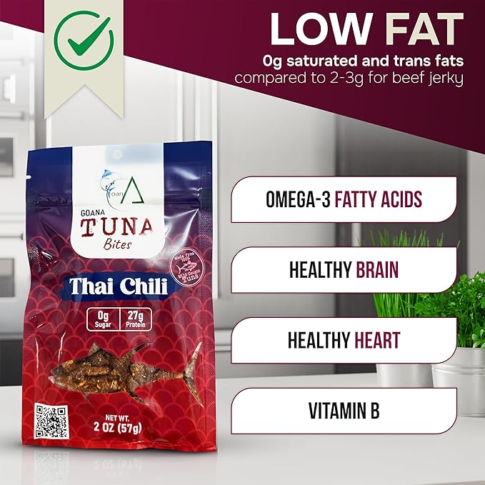 GOANA Tuna Jerky Bites Thai Chili High Protein Fish Snack Wild Caught Ahi Tuna Keto Paleo Low Carb Sugar Free Gluten Free Low Sodium 2 oz (2 Pack)