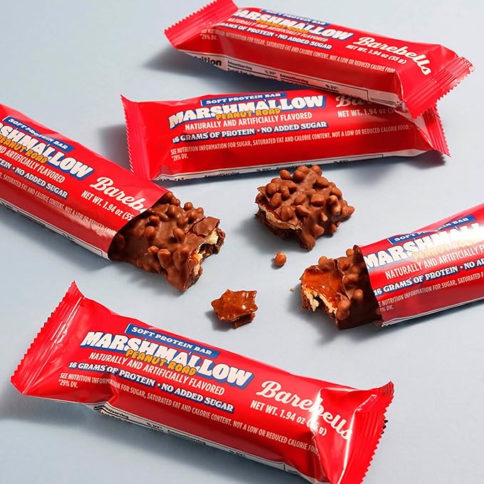 Barebells Soft Protein Bars Marshmallow Peanut Road - 12 Count 1.9oz Bars - Nutritional Snacks with 16g of High Protein - Fluffy Chocolate Treat with 2g of Total Sugars - Breakfast Bars