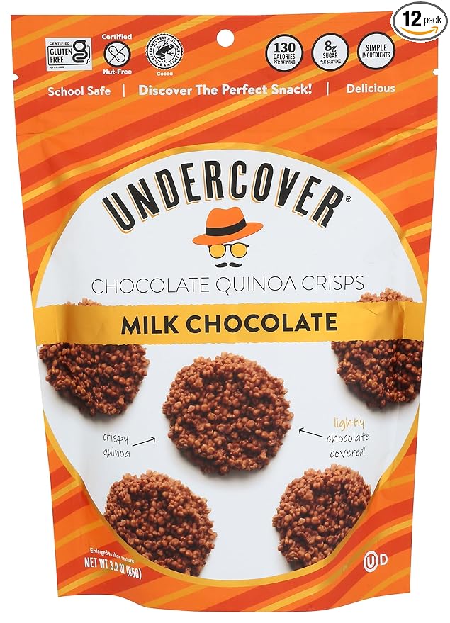 4465018-UNDERCOVER CHOCOLATE CO Milk Chocolate Quinoa Crisps 3 OZ (Pack of 12)