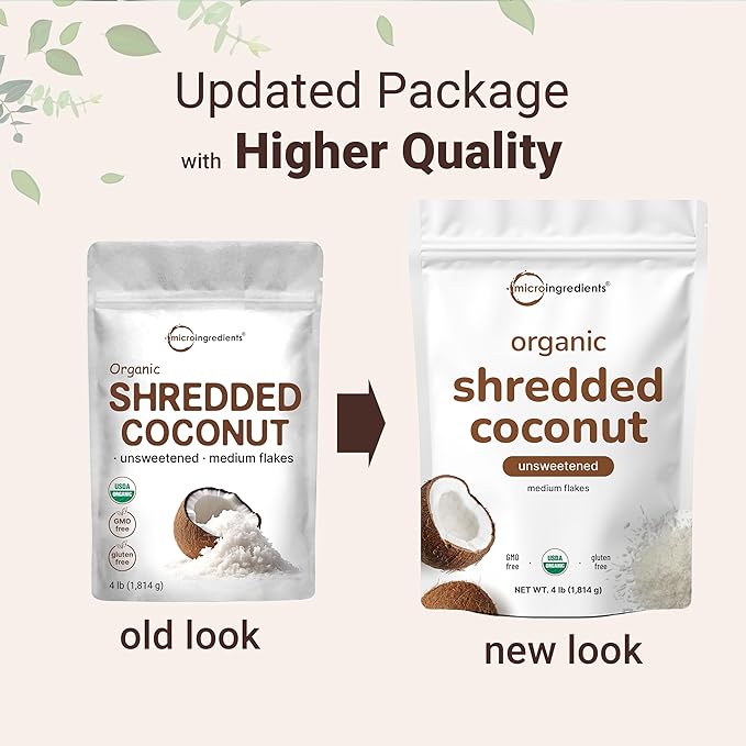 Organic Shredded Coconut Flakes 4lbs | Raw Unsweetened Flavor Medium Sized | Great for Baking Smoothies or Garnish | Non-GMO Sugar Free Keto Friendly