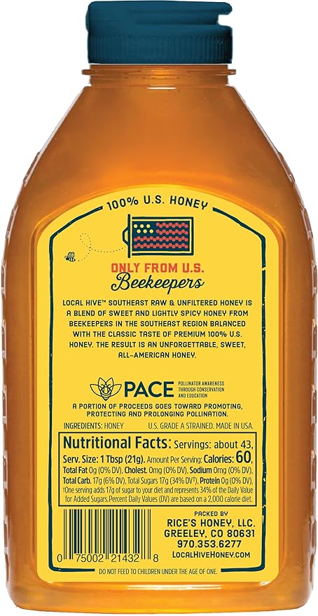Local Hive Southwest Raw &amp Unfiltered – 32 oz | 100% Pure U.S. Honey | Natural Sweetener Sourced from American Bees &amp Beekeepers | Medium-Bodied Cedar Flavor | Ideal for Tea Baking &amp Cook