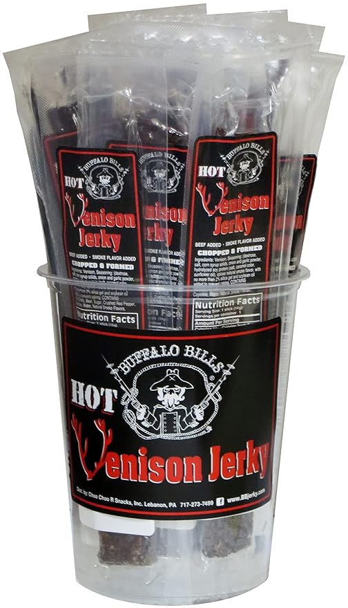 Buffalo Bills Individually Wrapped Hot Venison Jerky 7 Strips (25 venison jerky strips per tub