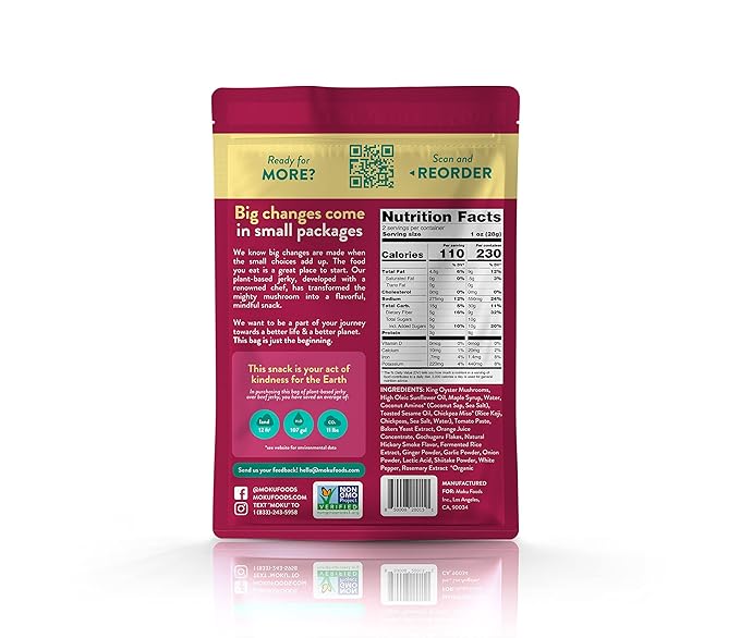 Moku Plant-Based Mushroom Jerky Vegan Gluten Free Soy-Free Non-Gmo No Artificial Sweetener Healthy Snacks 2.0 Oz Ea (3 Count Korean BBQ)