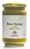 Mellona 100% Raw Honey Unfiltered with Matcha - Natural Honey Raw Unprocessed Unheated &amp Unfiltered No Artificial Additives Pure Superfood 400 Gram