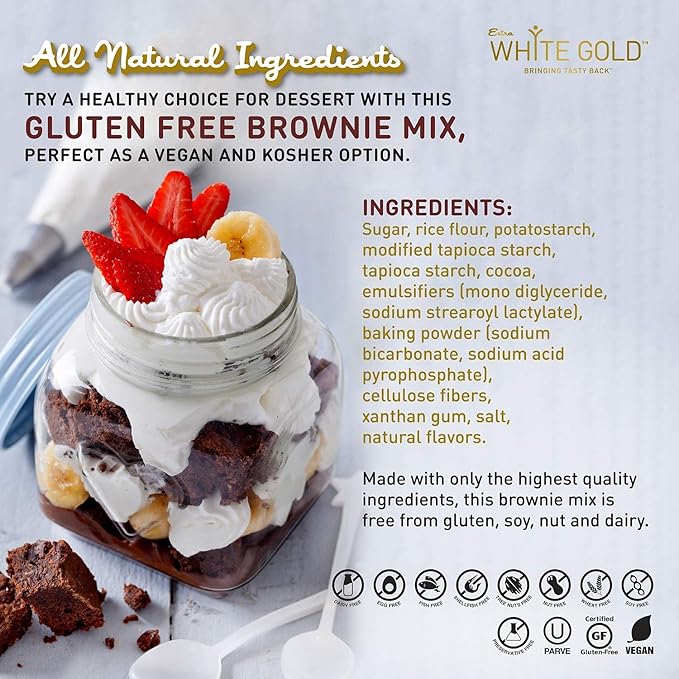 Extra White Gold Brownie Mix – For Baking Cakes Cupcakes Desserts – [Gluten Free] [Nut Free] [Free of the Top 14 Major Allergens] – 14.1 Ounces (2 Pack)