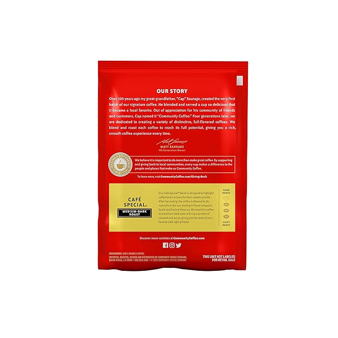 Community Coffee Café Special Pre-Measured Coffee Packs Medium Dark Roast 2.5 Ounce Each (Box of 40)