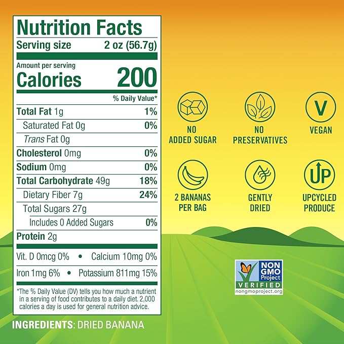 BranchOut Chewy Banana Slices No Sugar Added GentleDry Locks in Nutrition Better than Freeze Dried Banana Chips Healthy Vegan Snacks for Kids &amp Adults 2 oz Snack Size (Pack of 4)