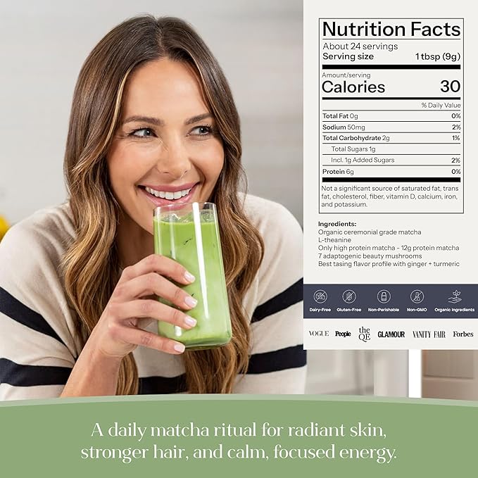Kroma’s Beauty Matcha Latte Powder 0.60 Oz 17g 7 Servings – Collagen Ceremonial Grade Matcha Green Tea with Protein for Glowing Skin &amp Hair Support w/ Bovine Collagen Ginger &amp Turmeric - Pr