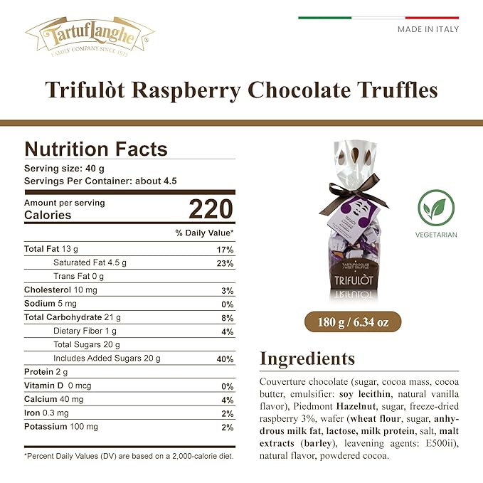TartufLanghe Trifulot Raspberry Dark Chocolate Truffles with Piedmont Hazelnuts Crunchy Praline Gourmet Italian Truffle Candy Fancy Chocolate Gift Set From Italy Dairy Free Gluten Free - 6.34 OZ