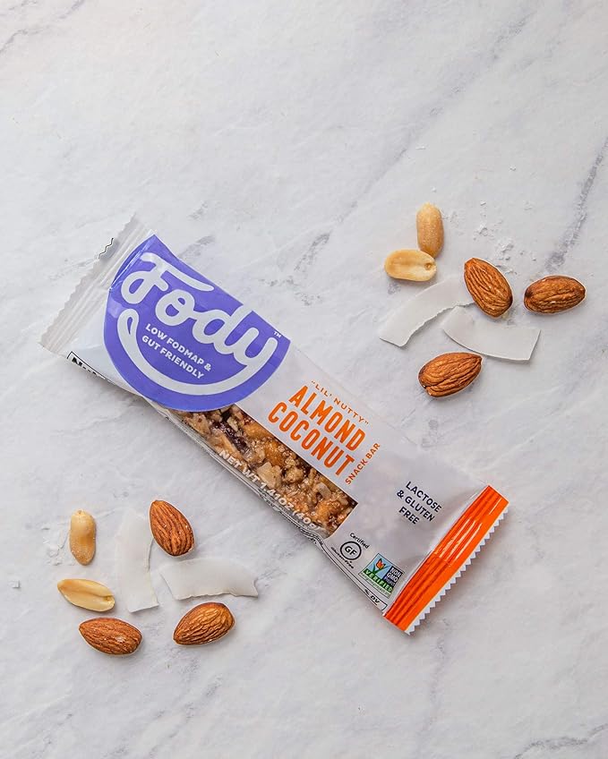 Fody Foods Snack Bars Almond Coconut 1.41 Oz (Pack of 12) 6g Protein Low FODMAP Gut &amp IBS Friendly Vegan Lactose Free Non-GMO Gluten Free