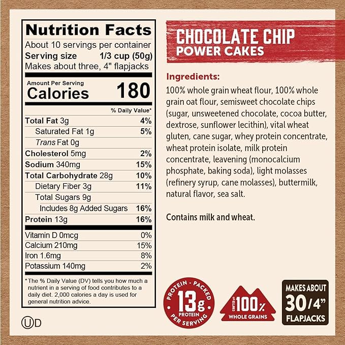 Kodiak Cakes Power Cakes Pancake &amp Waffle Mix Chocolate Chip High Protein100% Whole Grains (Pack of 6)