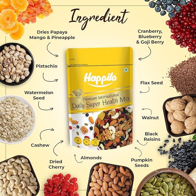 Happilo Premium International Daily Super Health Mix 160g (Pack of 2) | Premium SuperFood Mix of nuts seeds dry fruits &amp more | Perfect Party Mix Snack | Vegan-Friendly &amp Gluten-Free