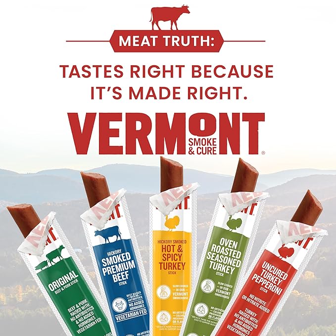 Vermont Smoke &amp Cure - Oven Roasted Seasoned Turkey Sticks - Portable Meat Snack for Adults &amp Kids - Protein Snack - Individually Wrapped Jerky Snacks 1oz - 24 Count