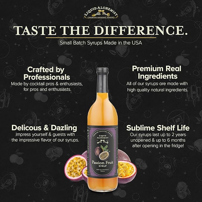 Liquid Alchemist Passion Fruit Syrup for Cocktails - Real Ingredients Make our Passion Fruit Puree for Cocktails the Perfect Margarita Mix - Non-GMO &amp Vegan (25.4 oz)