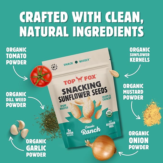 Top Fox Snacks Ranch Sunflower Seeds To Eat (5.5 oz Pack of 6) – Keto Friendly Snacks Allergen Free Snacks Gluten Free Snacks Protein Snacks Keto Snacks Paleo &amp Vegan - Organic