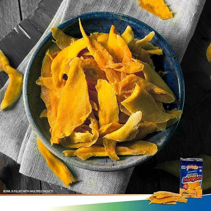 Philippine Brand Dried Mangoes Fruit Snacks- All Naturally Gluten Free Vegan Hand-Selected Delicious Fresh Mangos from Philippines Grab and Go Perfect for Office &amp School Food (.7oz (24 Pack))