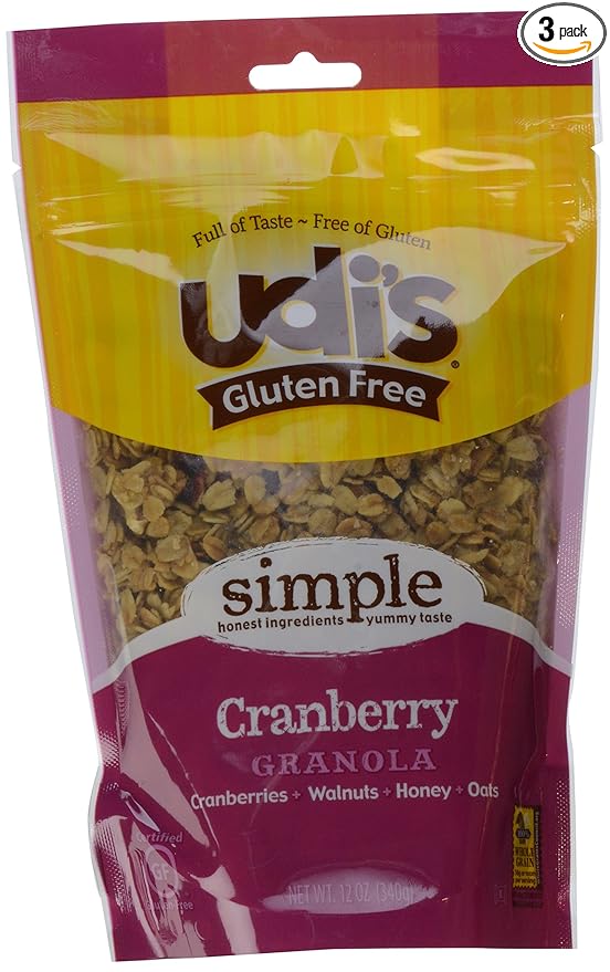 Udi's Gluten Free Granola Cranberry 12 oz Pouches (Pack of 3)
