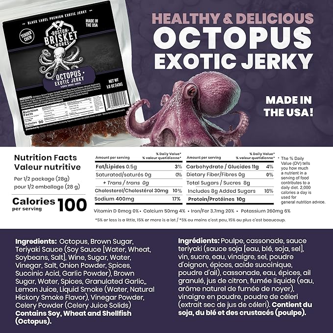 OCTOPUS JERKY – 100% Octopus Meat - Exotic Wild Game Snack