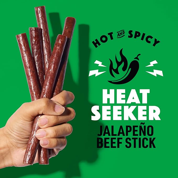 Lorissa's Kitchen Heat Seeker Jalapeno Beef Sticks - (Pack of 24) 1 oz Meat Sticks - Ready to Eat Protein Snacks - Free from Top 9 Allergens - Made with Grass-Fed &amp Finished Beef - Zero Sugar