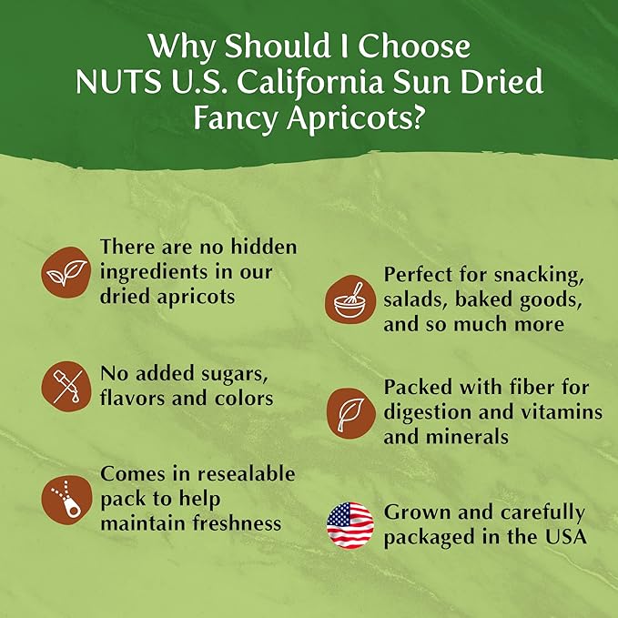 NUTS U.S. - California Sun Dried Fancy Apricots | Juicy and Tangy Flavor | No Sugar or Color Added | Gluten Free and NON-GMO | Apricots In Resealable Bags (4 LBS)